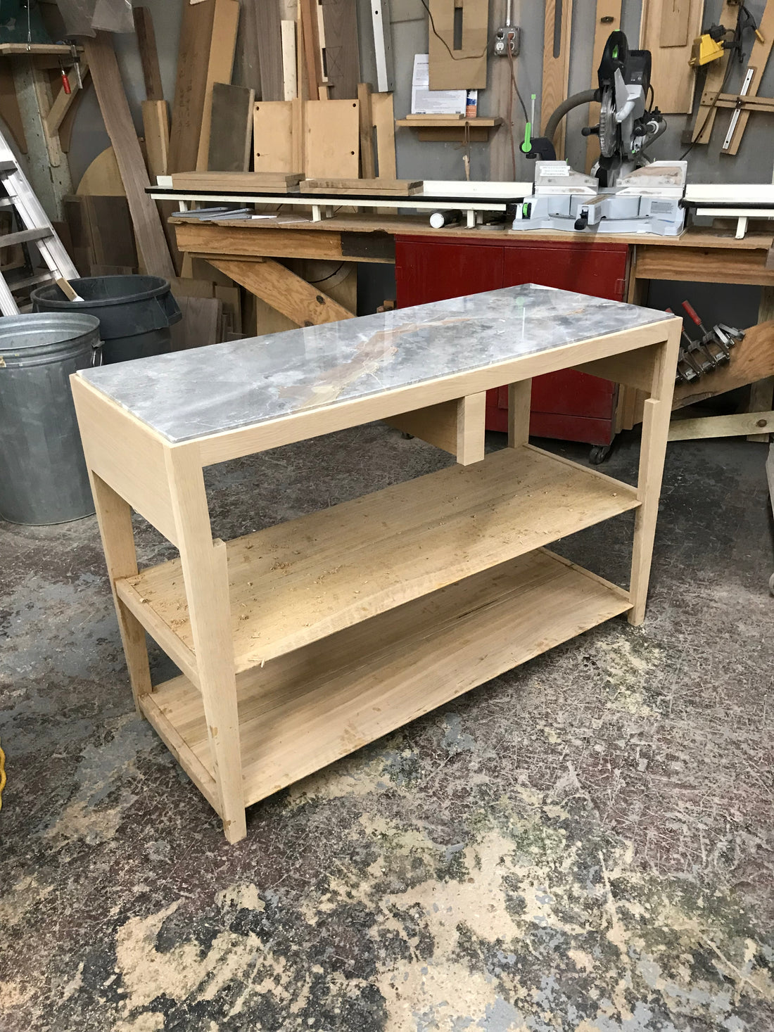 Marble top oak table